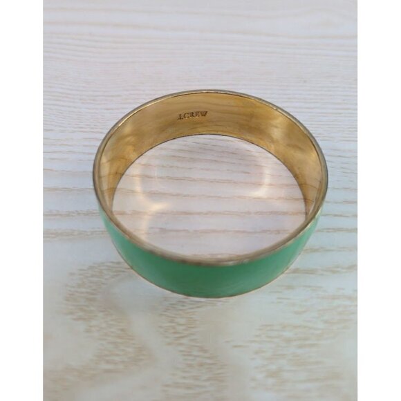 J. Crew Vintage Signed Teal Jade & Gold Tone Bracelet Bangle - Picture 2 of 2